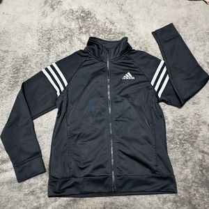 Adidas Kids Track Jacket, black with signature addidas white strips. zip up